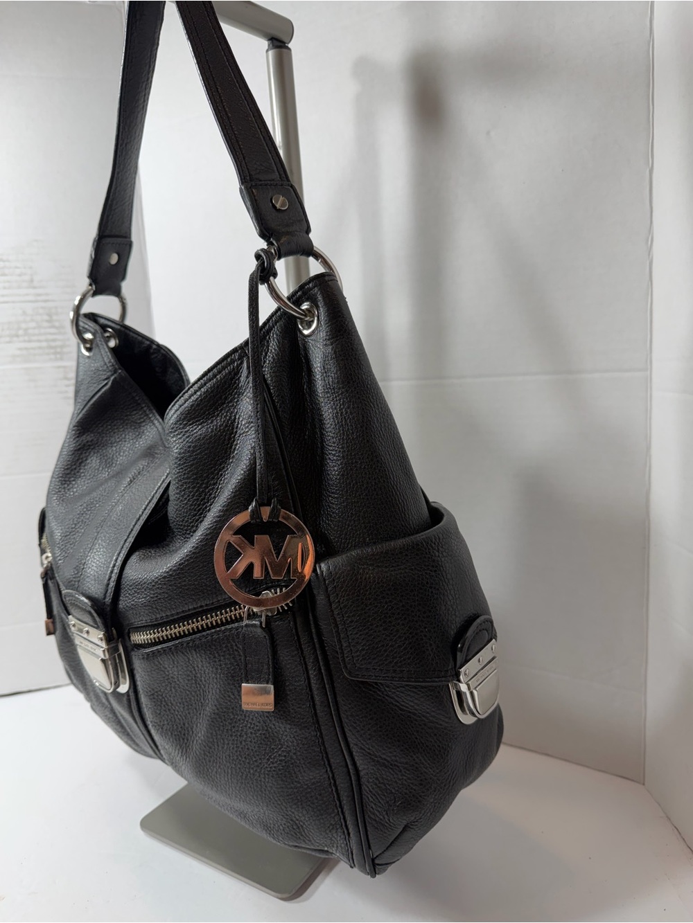 Vintage Michael Kors Black Leather Shoulder Hobo Bag Y2K - Picture 2 of 7